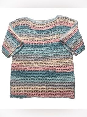 Handmade Crochet Top Festival Hippie Easter Caron Cotton Cakes Knit Sweater Sz M